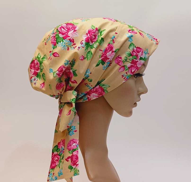 Nurse hair coverage, surgical cap, cotton head wear, lined scrub cap