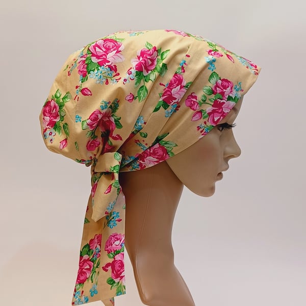Nurse hair coverage, surgical cap, cotton head wear, lined scrub cap