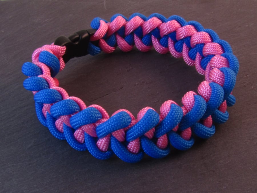 Blue Pink Paracord Bracelet, Shark Jaw Bone Paracord Bracelet