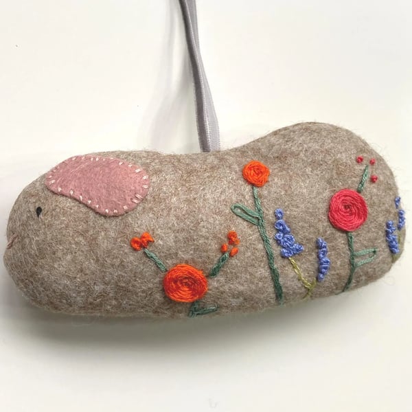 Hand Sewn & Hand Embroidered Guinea Pig Decoration – Handmade Guinea Pig Gift