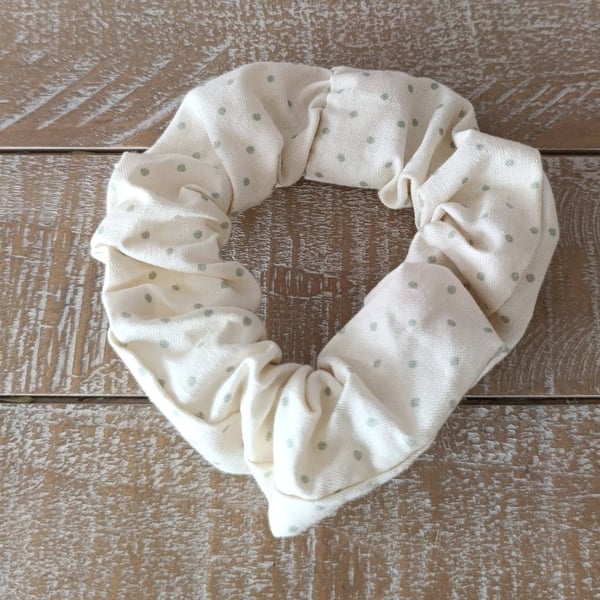 Cream and green polkadot scrunchie 