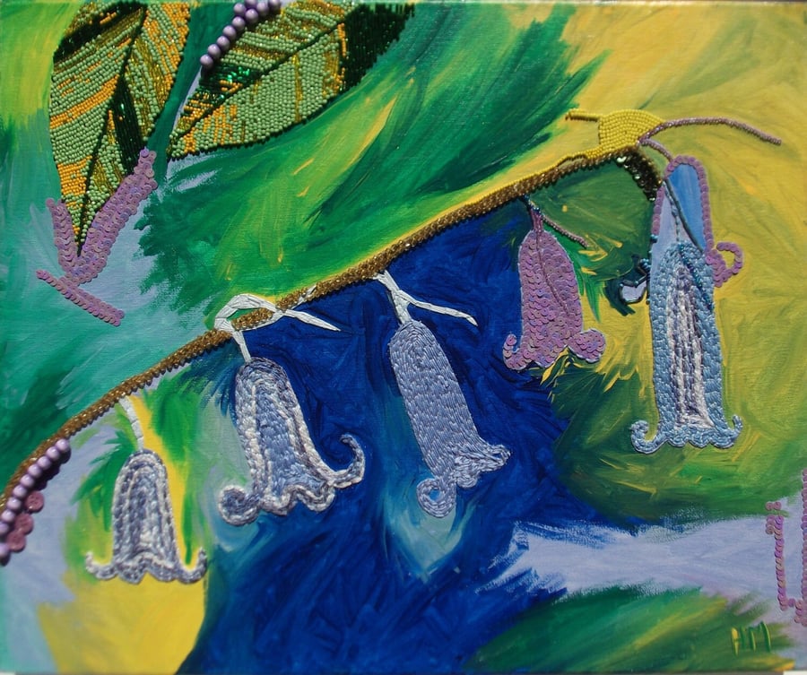 Original mixed media Bluebell painting