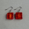 Red Fused Glass Earrings - Tomato Red Square Dangle Earrings - Bright Red Drops
