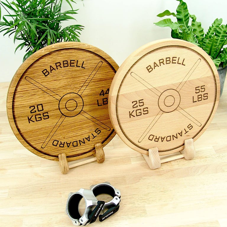 Weight Plate Chopping Board Set: Oak, Beech Gym Lover Gift - Hand Made