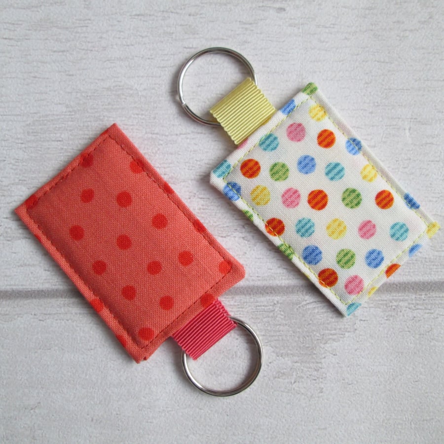 Pair of Colourful Spotty Keyrings, Bag Tags, Luggage Tags