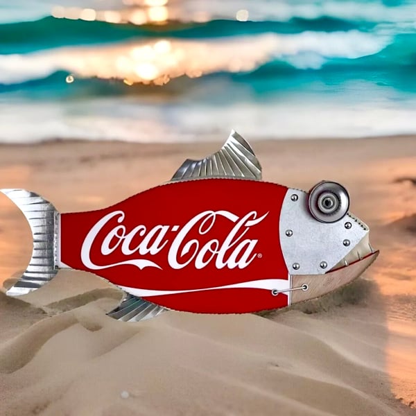 Coca Cola Weird Metal Fish Memorabilia Garden Bar Fisherman Wall Art Pub Fish  