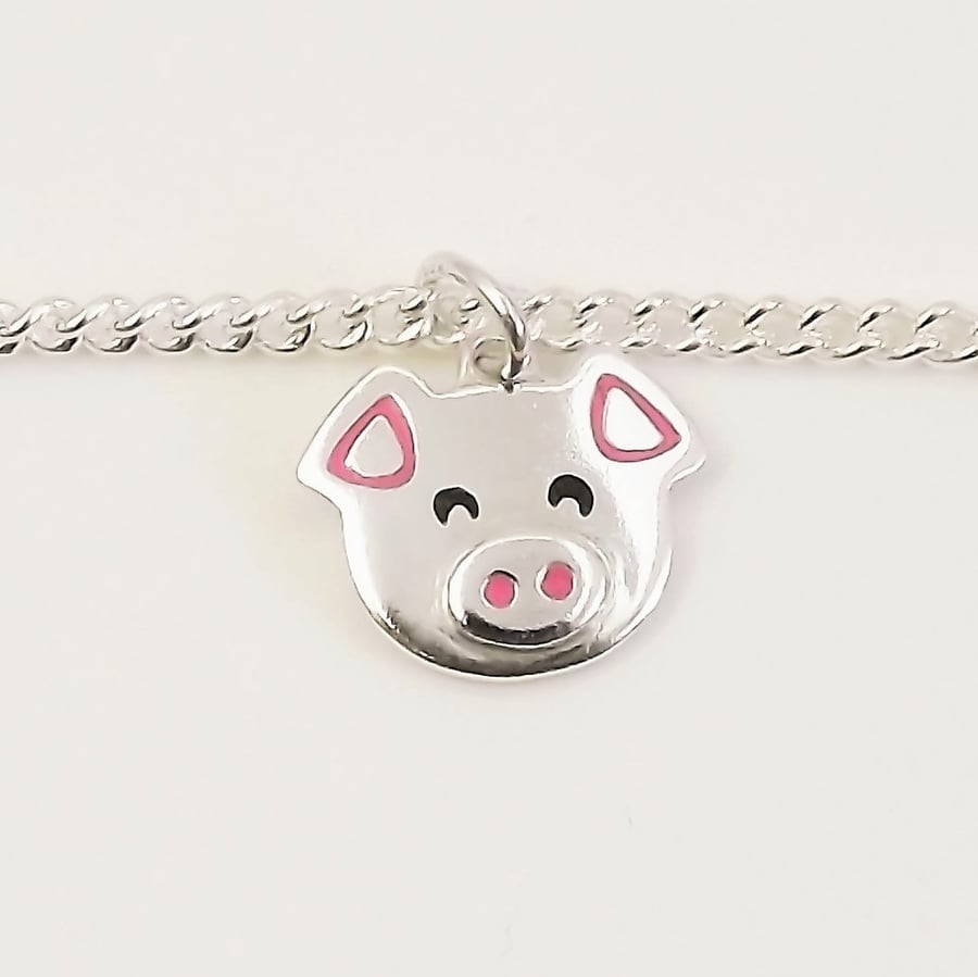 Pig Bracelet, Silver Farm Animal Jewellery, Handmade Piglet Gift