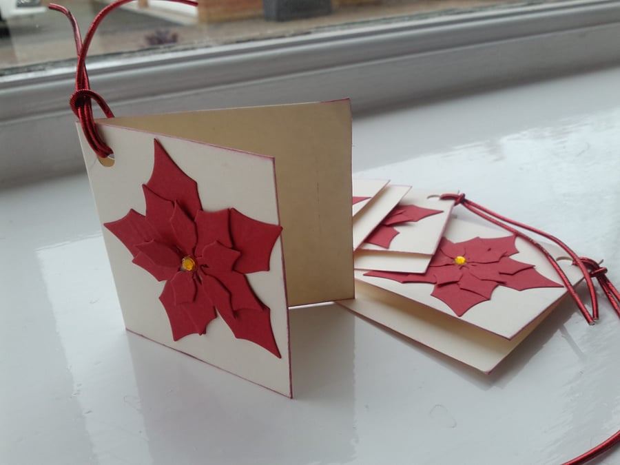 Pack of 4 red Poinsettia Christmas gift tags