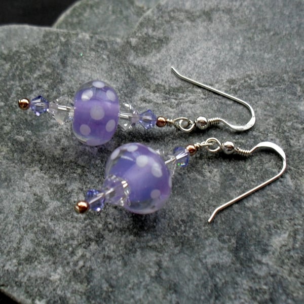 Sterling Silver Handmade Lilac Glass  Earrings With Swarovski Elements