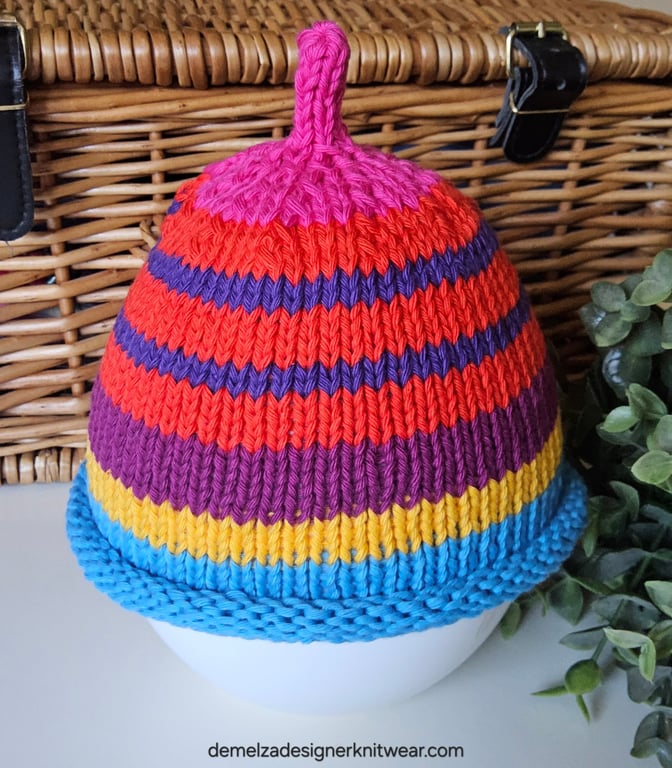 Colourful Pure Aran Cotton Baby Beanie Hat 0-3 months size 