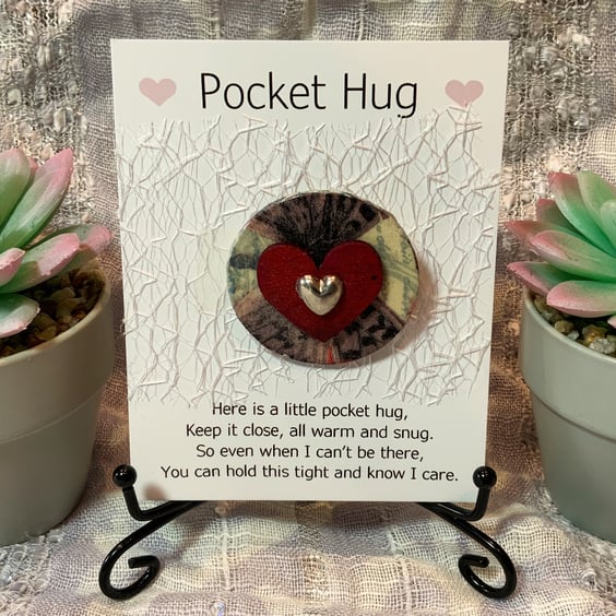 Pocket Hug Wood Heart Badge.