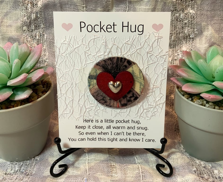 Pocket Hug Wood Heart Badge.