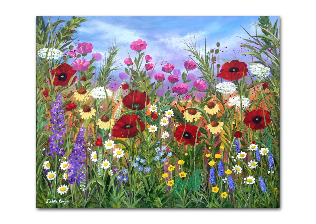 Large Original Floral Painting "Wildflower Paradise" 20" x 16" box canvas