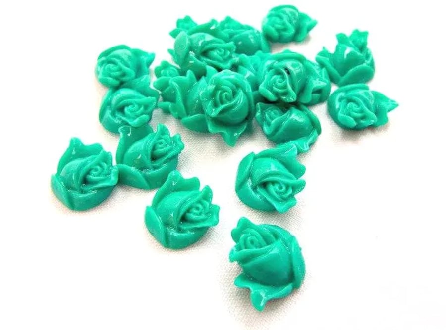 100 Green Rose Cabochons 14x12mm, Flatback Cabs for Mixed Media Crafts