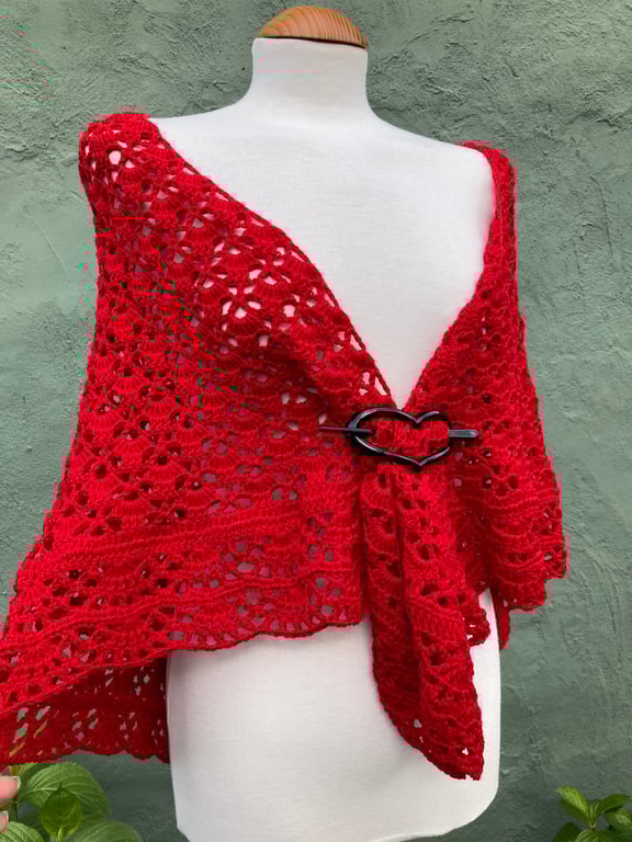 Love Red soft Merino Wool Triangle Handmade Lace Shawl Scarf Wrap