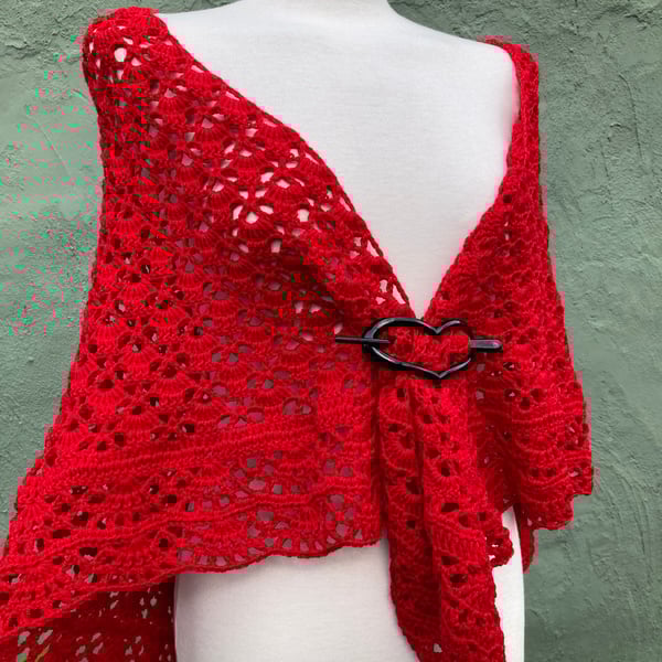 Love Red soft Merino Wool Triangle Handmade Lace Shawl Scarf Wrap