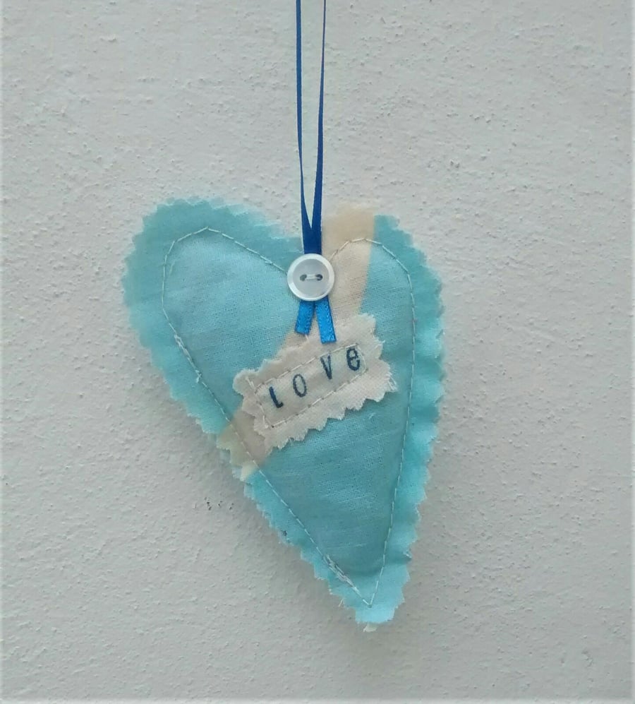 Blue Fabric Heart, Love, Hanging Decoration, Gift Tag