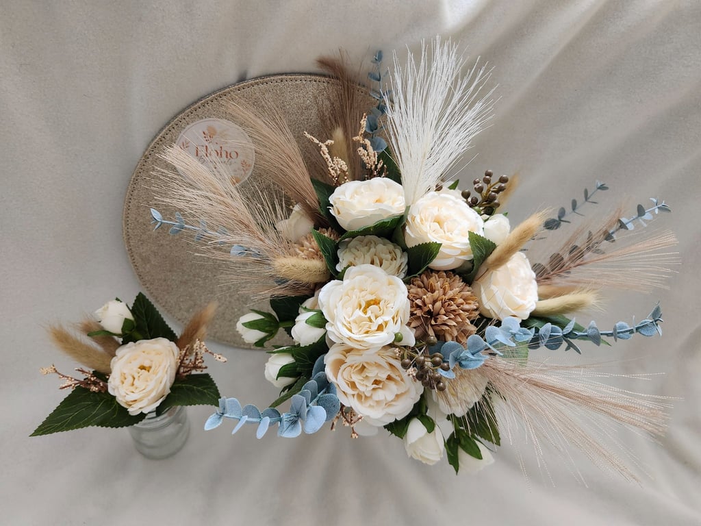 Woodland White Brides Bouquet and Buttonhole 