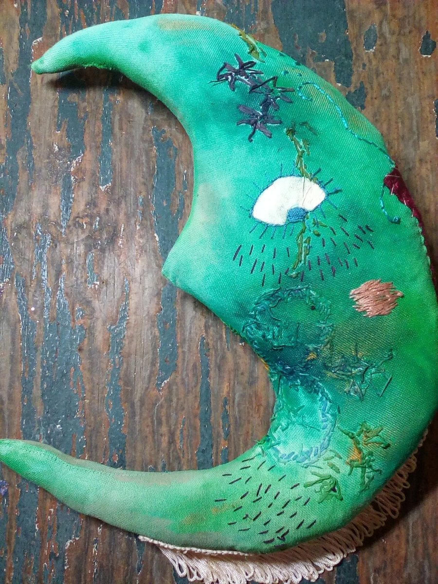 Moon, primitive textile art moon wall hanging, Folksy