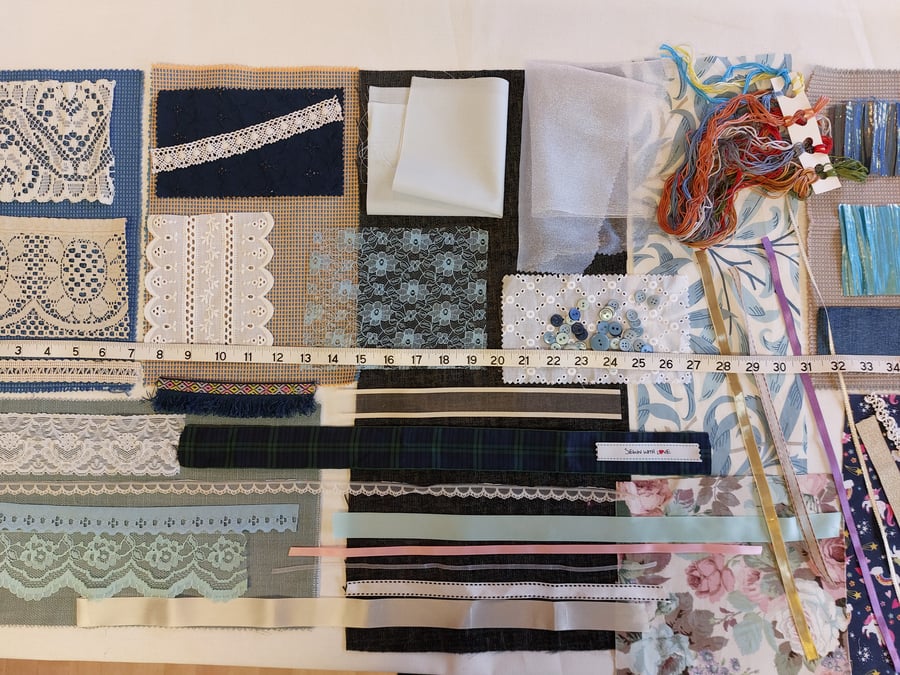 Large blue vintage slow stitching kit 