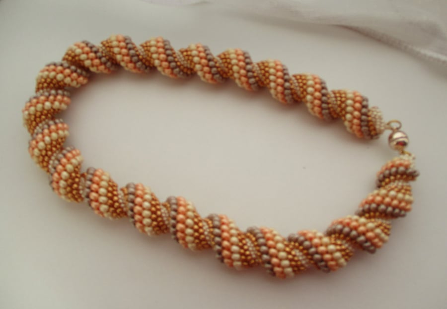 Peaches and Cream Spiral Necklace