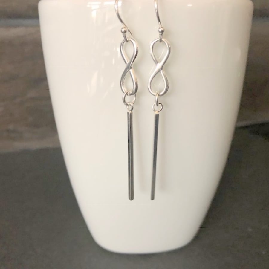 Long Bar Infinity Sterling Silver Dangle Threader Earrings