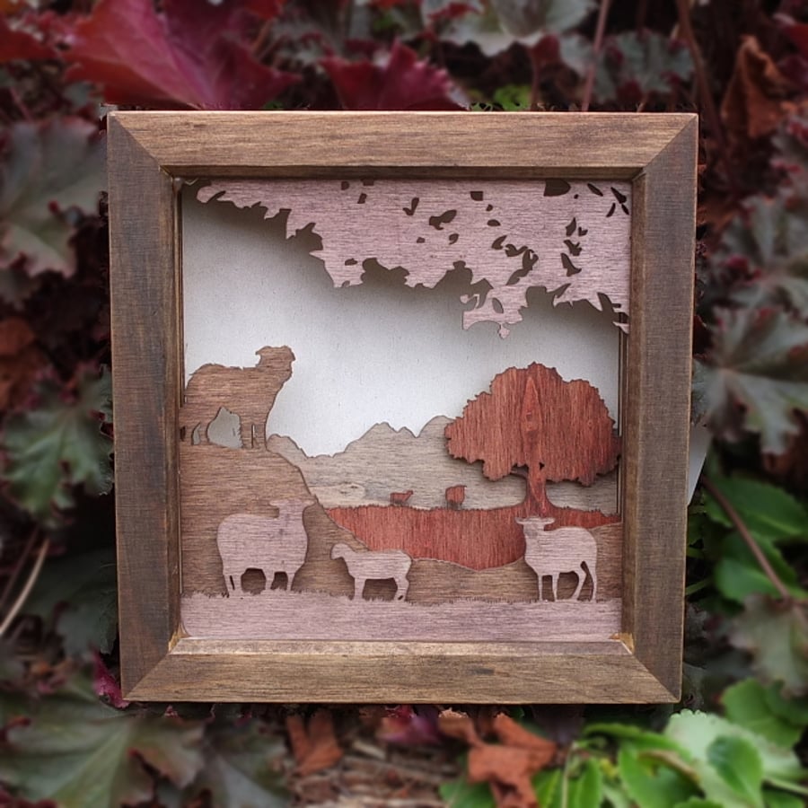Watching the Flock - Wooden 3D Laser Cut Picture 
