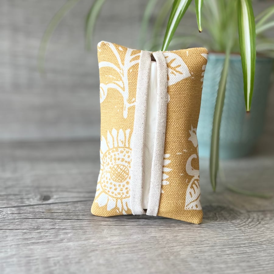 Ochre Linen Cotton  Fabric Tissue Holder 