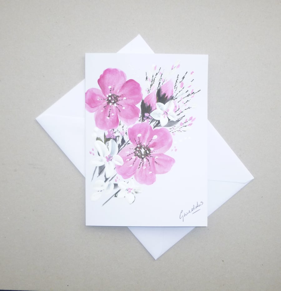 hand painted blank floral greetings card Ref FA... - Folksy