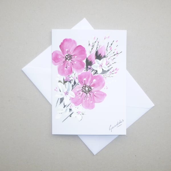 hand painted blank floral greetings card Ref FA42 H6 )