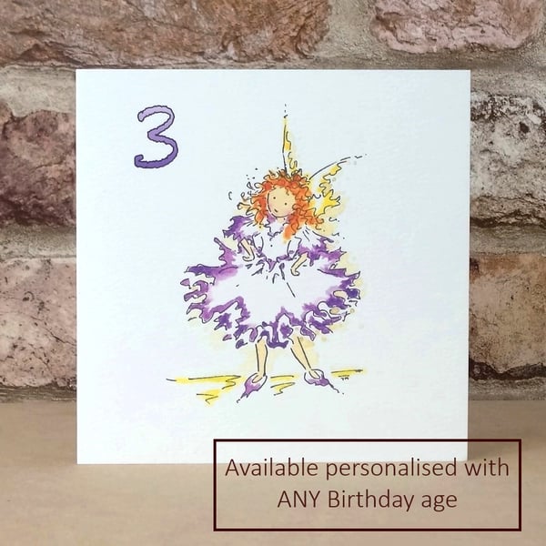 Birthday Card Purple Fairy - Personalised with any age Eco Friendly