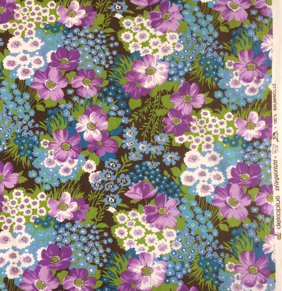 60s 70s Blue green Purple DEKOPLUS floral  vintage fabric Lampshade option 