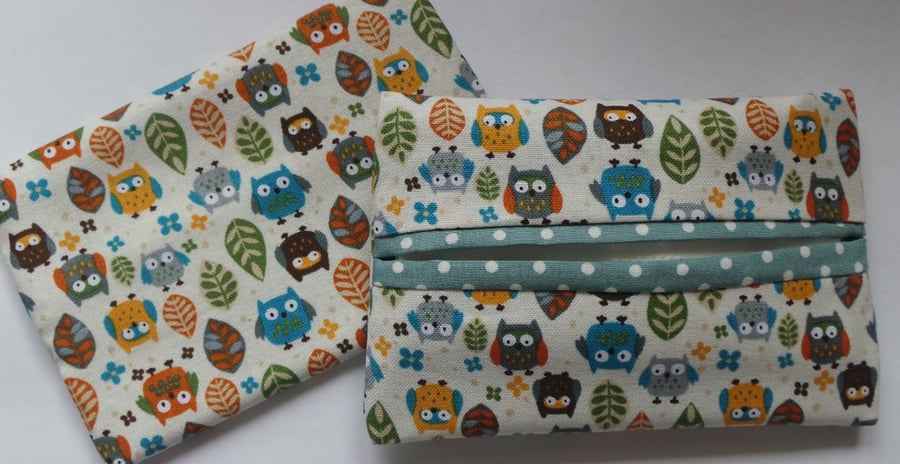 Fabric Pocket Tissue Holder Owls hand made
