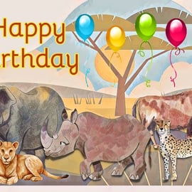 Big 5 Animal Birthday Card A5