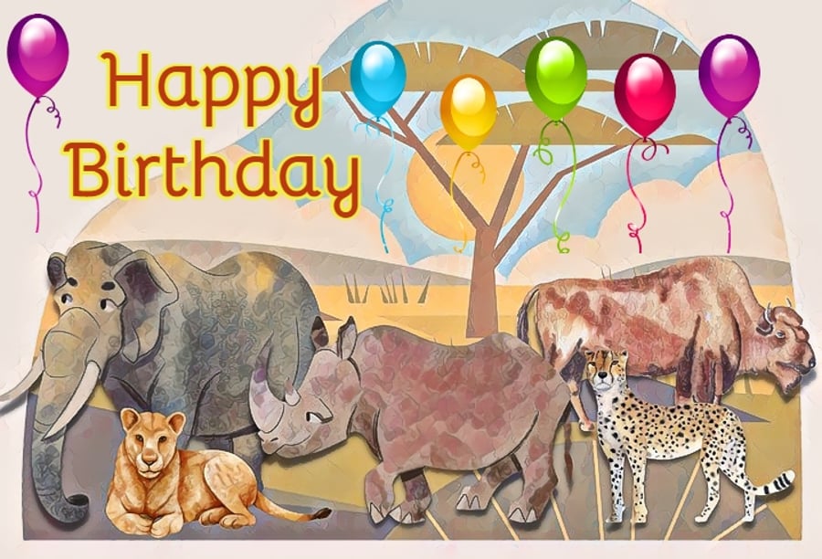 Big 5 Animal Birthday Card A5