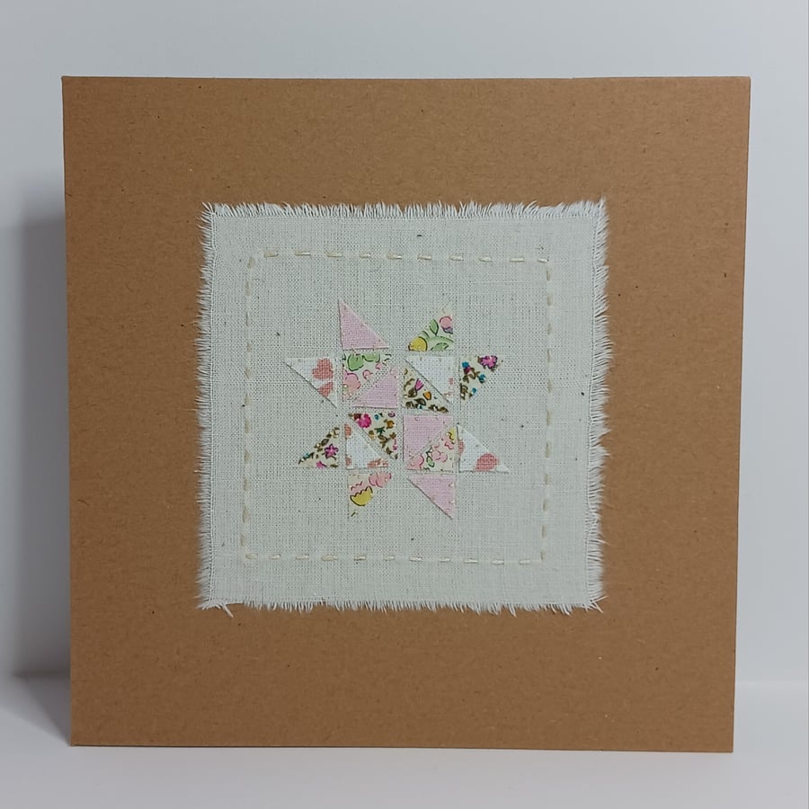 Pretty Pinks Patchwork Star Hand Stitched Card
