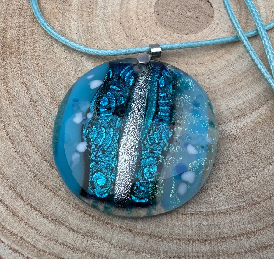 Beautiful Handmade Blue Glass Fused Pendant 
