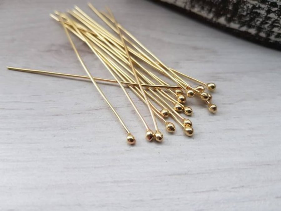 20 Gauge (0.8mm) Solid Brass Headpins - 2.5 Inch Length - 20 Pieces