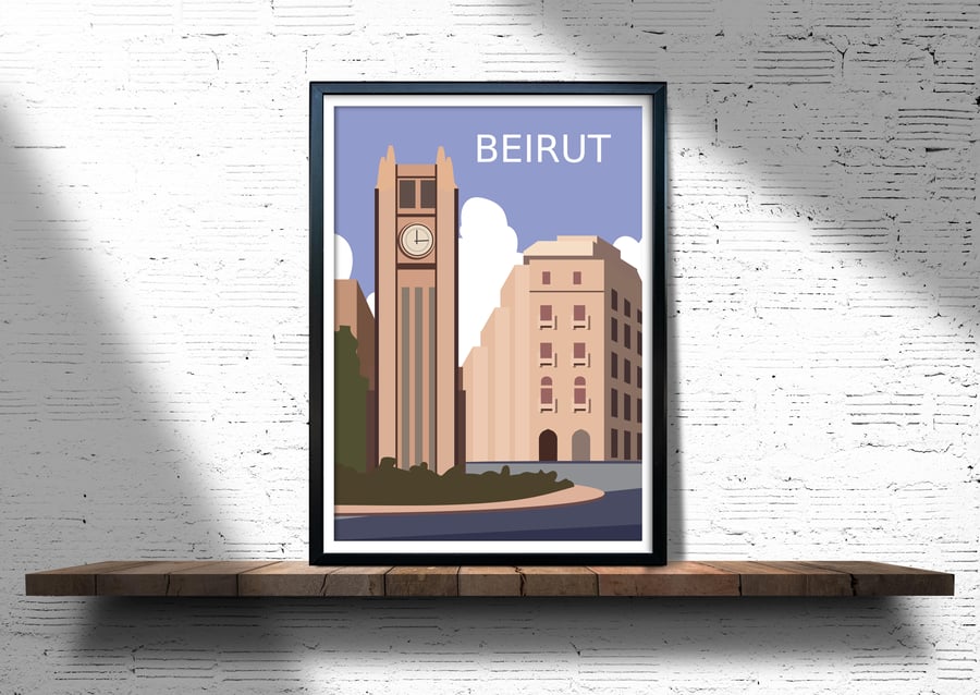 Beirut retro travel poster, Beirut city art print, Lebanon travel poster