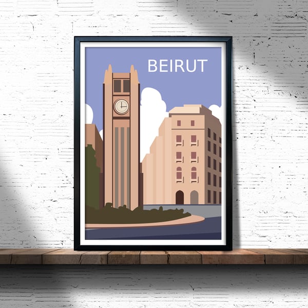 Beirut retro travel poster, Beirut city art print, Lebanon travel poster