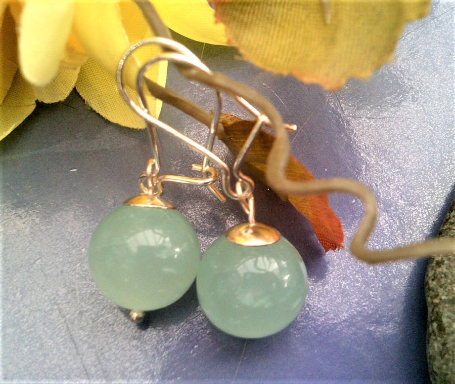 Blue Quartz Earrings, Pale Blue Gemstone Drop Earrings