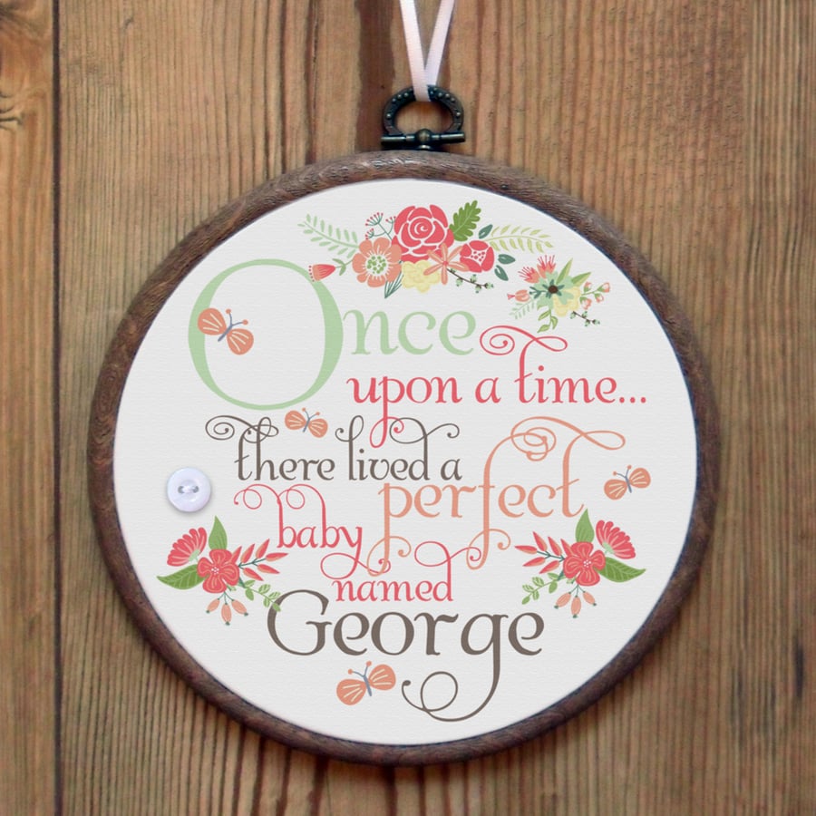 Once Upon A Time Personalised Embroidery Hoop: baby gift, nursery art