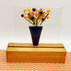Fused Glass’ Everlasting Flowers In a Vase’ Tile in a Wooden Stand