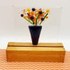 Fused Glass’ Everlasting Flowers In a Vase’ Tile in a Wooden Stand