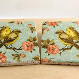 Marble 'Vintage' Birds Coaster