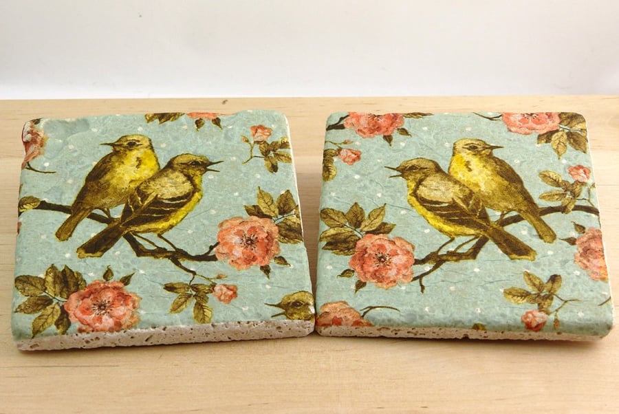 Marble 'Vintage' Birds Coaster