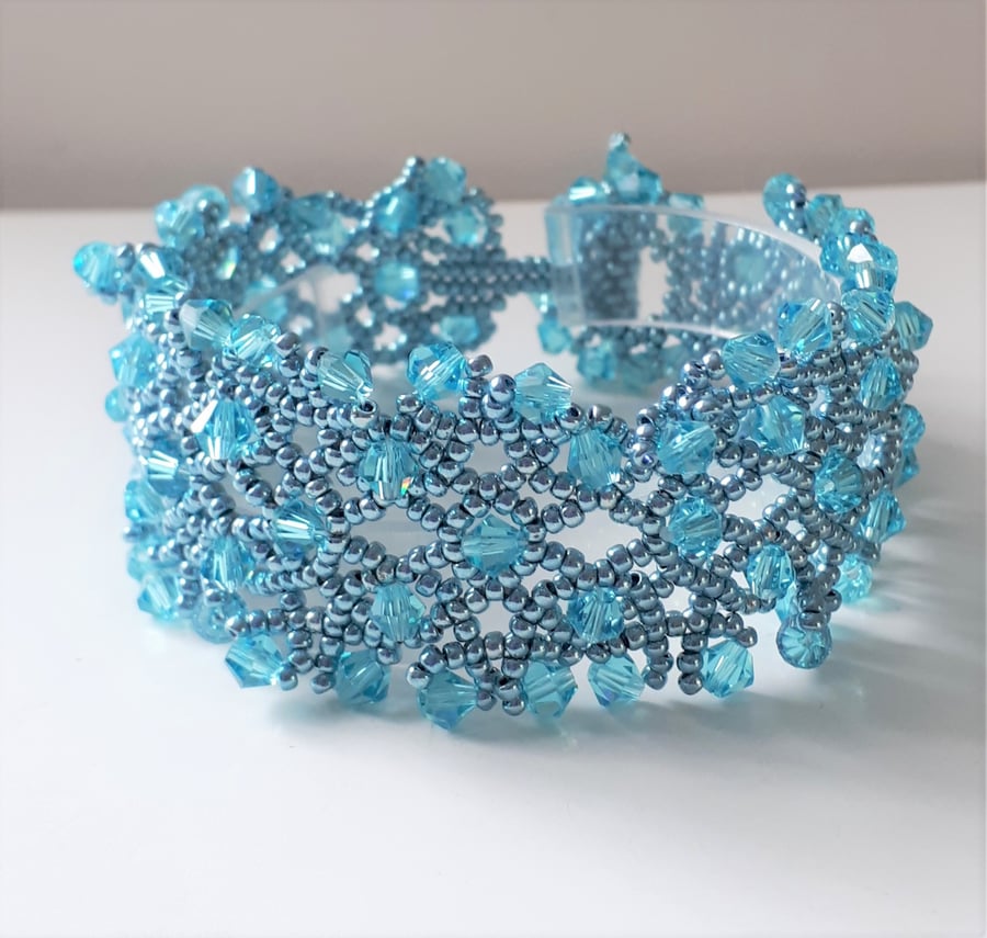 Turquoise Beaded Lace Crystal Bracelet