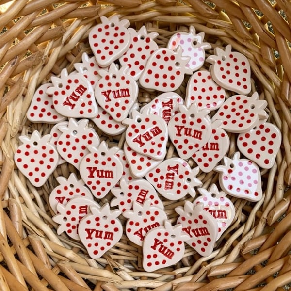 Handmade Ceramic Strawberry Tags. Set of 2. 