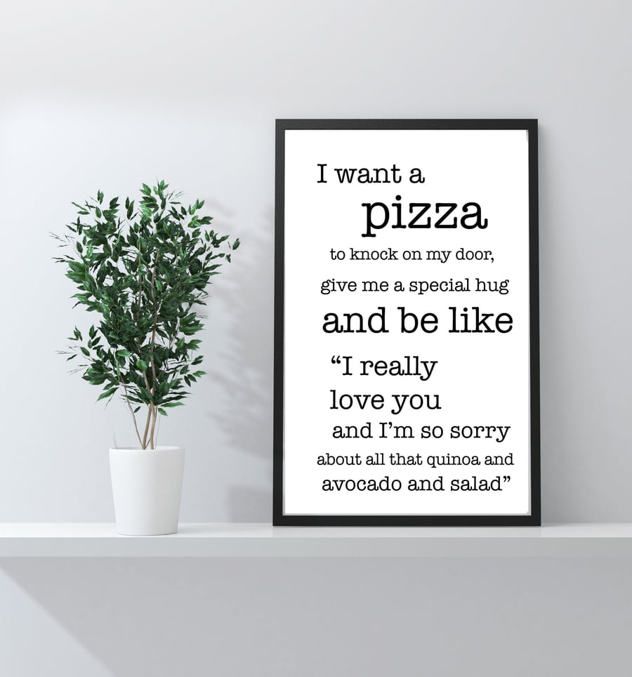Food Print, Kitchen Decor, Pizza, Kitchen Print, Funny Print