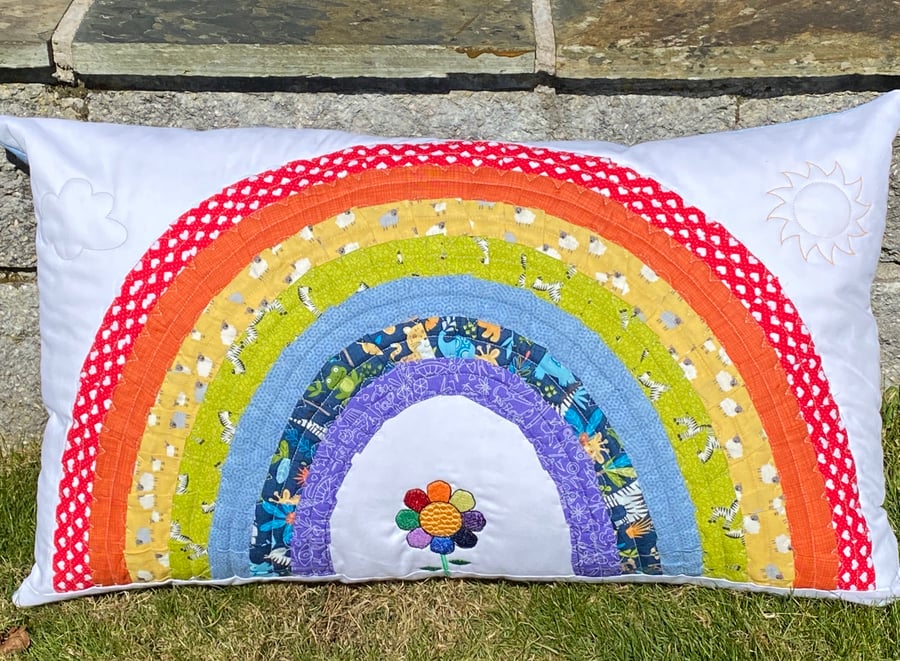 Quilted Rainbow Cushion cover - Made to order